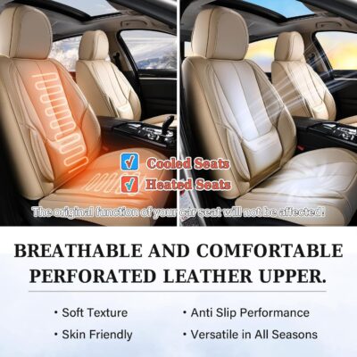 Coverado Seat Covers, Car Seat Covers Front Seats, Car Seat Cover, Car Seat Protector Waterproof, Car Seat Cushion Nappa Leather, Beige Seat Covers Carseat Cover Universal Fit for Most Cars - Image 7