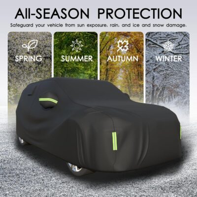 Car Cover Waterproof All Weather 10 Layers Full Car Cover Universal 210T Heavy Duty for Rain Sun UV Protection with Door Zipper and Air Vent. (Black PU Oxford Fabric, Fits SUVs up to 190") - Image 2