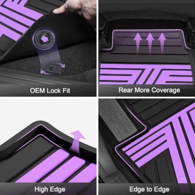 Floor Mats Fit for Honda Civic 2022-2025 2026 Sedan Hatchback Si (Include Sport,Not for Hybrid), with&w/o USB Port | for Acura Integra 2023-2026, All Weather Car Floor Liners, Black & Purple - Image 6