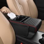FREESOO Car Center Console Cover, Leather Armrest Cover for Car, Universal Middle Console Cushion with Storage Box, Cup Holder, Tissue Box & Phone Slot, Waterproof Interior Accessories, Black Red - Image 9