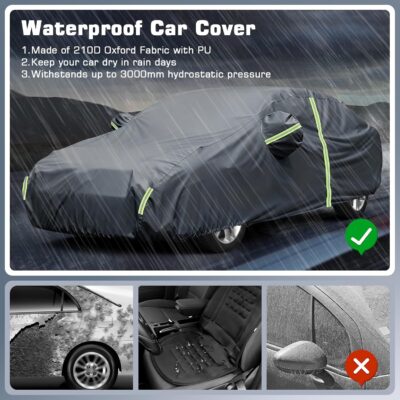 Car Cover for 2011-2025 Hyundai Elantra | 2011-2025 VW Jetta, All Weather Custom-fit Waterproof Cover with Zipper Door & Windproof Bands for Sun UV Rain Dust Snow Wind Protection Scratch Resistant - Image 4