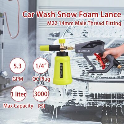 M MINGLE High Pressure Washer Gun Snow Foam Lance, 4000 PSI Cannon Foam Blaster Power Washer with 1/4" Quick Connector, Car Wash Foam Cannon Kit with 5 Pressure Washer Nozzle Tips, 1 Liter - Image 6