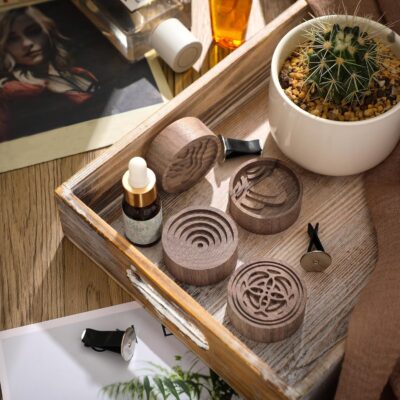4 Pcs Wooden Essential Oil Diffuser Car Aromatherapy Passive Diffuser with Vent Clip Walnut Wood Round Air Freshener Winter Gifts for Home Offices Yoga Rooms Sauna Rooms - Image 4