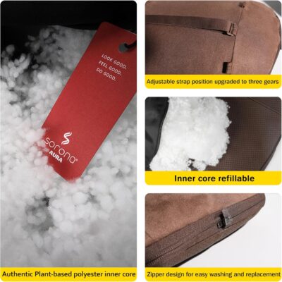 Genuine Leather Car Neck Pillow for headrest,Support Drive Seats Head Cushion,Real Cow Leather,11.8x7.5”,Plant-Based Polyester,Thickness & Height Adjustable,Inner Liner fillable(Wine,1p) - Image 4