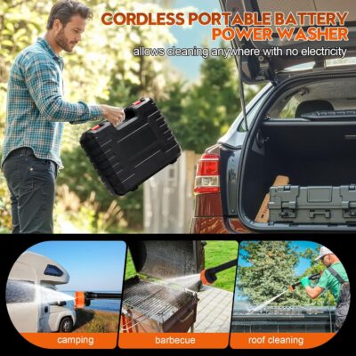 Cordless Washer Electric Battery Powered, Portable Car Washer Handheld with 6-in-1 Nozzle,17FT Drain Hose,Power Cleaner for Patio Floor Fence Deck Indoor - Image 2