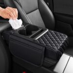5 in 1 Car Center Console Cover, Armrest Pad with 2 Storage Pockets, Cup Holder, Tissue Box Slot, Phone Holder, Universal Car Interior Organizer (Black)