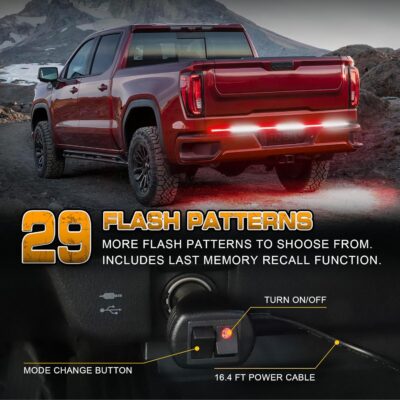 XRIDONSEN 48 inch Truck Tailgate Emergency Lights Strip 288 LED Tail/Rear Window Strobe Light Red White Flashing Warning Hazard Safety Fire Fighter Lights for Vehicles Trucks Pickup POV - Image 5