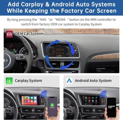 Road Top Wireless CarPlay Android Auto Retrofit Kit for Audi A4 A5 S4 S5 RS4 RS5 Q5 (2008-2015) with 3G MMI System, CarPlay Interface Decoder Box Upgrade, Support MirrorLink, Siri, Navigation - Image 3