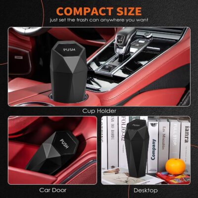 HOTOR Car Trash Can with Lid - 1 Pack, Mini Essential Car Accessories for Interior, Leakproof Car Garbage Can with 15 Attached Trash Bags, Multipurpose Car Organizers and Storage,Black - Image 3