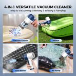 Car Vacuum Cleaner Cordless, 4 in 1 Portable Vacuum Cleaner 16000PA High Power Air Duster & Air Blower & Pump, Rechargeable Handheld Vacuum with Brushless Motor, Multi-Nozzles for Car, Home, Office - Image 3