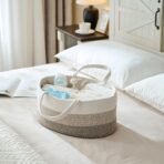 luxury little Diaper Caddy Organizer, Large Cotton Rope Nursery Baby Basket, Changing Table Organizer for Baby Diaper Storage, Portable Car Organizer Removable Divider (Gradient Brown, Extra Large) - Image 3