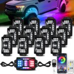 12 Pods 252 LEDs 5 Sides RGB Rock Lights, App/2 Remote Control Rock Lights for Trucks, Waterproof Multi-Color Bright Underglow Kits with Music Mode, Compatible with 12V Jeep UTV SUV ATV Golf RZR