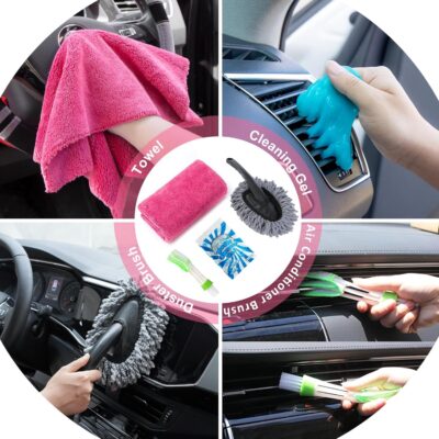 AUTODECO 20Pcs Car Cleaning Wash Kit Interior Detailing Cleaner Kit with High Power Handheld Vacuum, Brush Set, Windshield Tool, Duster, Towels, Complete Car Care Tools, Pink - Image 6