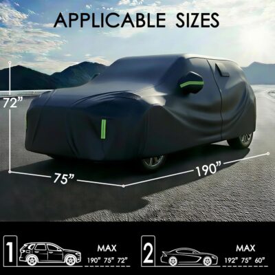 Car Cover Waterproof All Weather 10 Layers Full Car Cover Universal 210T Heavy Duty for Rain Sun UV Protection with Door Zipper and Air Vent. (Black PU Oxford Fabric, Fits SUVs up to 190") - Image 7