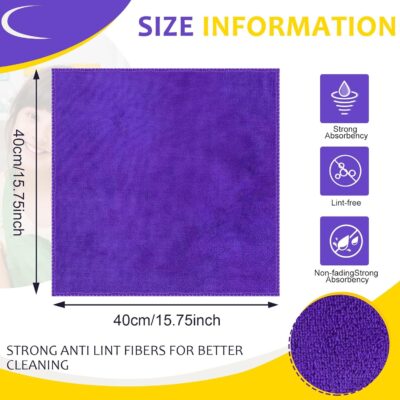 Nuenen Microfiber Cleaning Cloths for Cars 16 x 16 Inch Ultra Absorbent Car Towels Drying Reusable Cleaning Supplies House Kitchen Window Microfiber Towel(Purple,60 Pcs) - Image 4