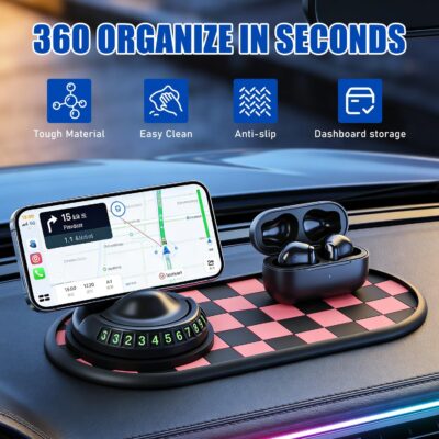 Multifunctional Car Anti-Slip Mat with 360° Rotating Phone Holder,Anti Slip Mat for Car Dashboard with Temporary Parking Number,Anti Slip Phone Mat for Car for Phones, Sunglasses, Keys (Gray Black) - Image 2