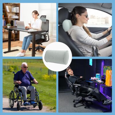 Car Headrest Pillow for Driving - Luxury Leather 100% Memory Foam, Ergonomic Neck Support - Universal Fit Head Rest Travel Pillow for Most Cars, Home & Office, Gray, 2 Pack - Image 7