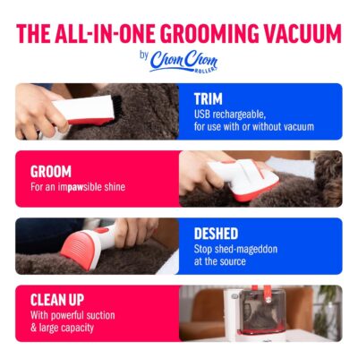 ChomChom Roller Dog Vacuum for Shedding Grooming – Dog Grooming Kit with Dog Brush Vacuum Attachment, Pet Hair Clipper with Guards, Large-Capacity Bin - Image 2