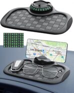 Multifunction Car Anti-Slip Mat Car Dashboard Mat 360° Rotating Adjustable Phone Holder with Hidden Parking Number Plate PVC Grid Style Mat