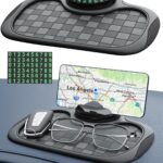 Multifunction Car Anti-Slip Mat Car Dashboard Mat 360° Rotating Adjustable Phone Holder with Hidden Parking Number Plate PVC Grid Style Mat