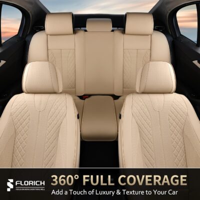 FLORICH Leather Seat Covers, Car Seat Cover Full Set Automotive Seat Covers Waterproof Car Seat Protectors 5 Seats Universal Seat Cover Fit for Most Cars SUV Trucks, Beige - Image 9