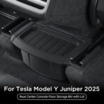 Rear Center Console Floor Storage Organizer Box for Tesla Model Y Juniper 2025 2026,Black TPE Car Accessory with Anti-Slip Lid,Backseat 2nd Row Seat Organizer Bin - Image 2
