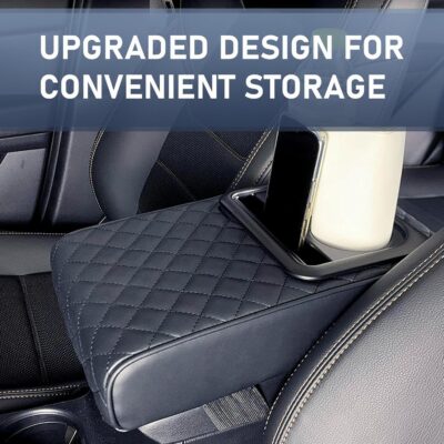 Car Center Console Armrest, Leather Memory Foam Armrest Cushion with Cup Holder & Phone Holder, 13.8" x 8.3" Car Arm Rest Support Pad, Universal for Most Vehicles (Black) - Image 7