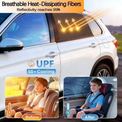 2 Pack Back Car Window Covers Shades Car Side Window Sun Shades,Sunshade for car Window Baby, UV Protection Breathable Spandex Window Covers, Universal Fit Most (99%) of Cars(Medium 39.5"x20") - Image 2