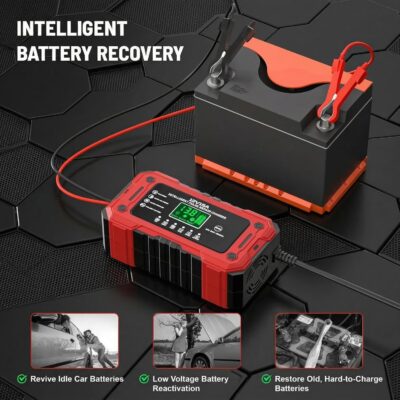 Battery Charger 15A 12V Fully Automatic Smart Trickle Car Battery Charger Maintainer with LCD Display & Temperature Compensation for Car Truck Motorcycle Lawn Mower Boat - Image 8