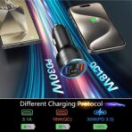 USB C Car Charger 3 Pack, Bangfun 4-Port 65W Dual 12V USB-C & USB A Car Charger Power Adapter QC+PD 3.0 Fast Charging Cigarette Lighter Plug for iPhone 16/15/14/13/11 Pro,Samsung S24,Android(Black) - Image 2