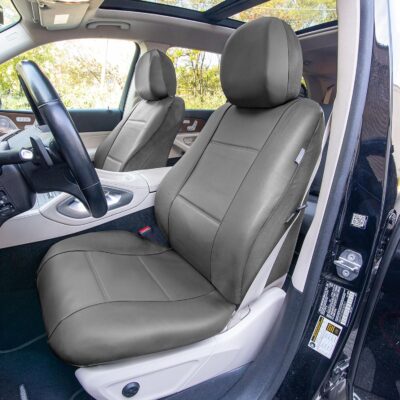 FH Group Car Seat Covers PU Leather Automotive Seat Covers Front Set, Gray Seat Covers Pair Set with Gift Universal Fit Interior Accessories for Cars Trucks and SUVs - Image 2