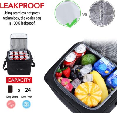 Farasla Waterproof Trunk Organizer with Insulated Leakproof Cooler Bag, Foldable Cover, Adjustable Securing Straps (Black) - Image 3