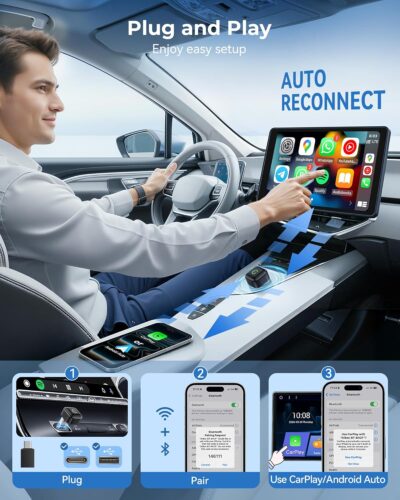 Wireless CarPlay Adapter, Convert Wired to Wireless, 2-in-1 CarPlay & Android Auto, Mini Plug & Play, Fast Auto-Connect & No Latency, USB/USB-C for Cars with Built-in CarPlay & iOS 10+/Android 11+ - Image 2