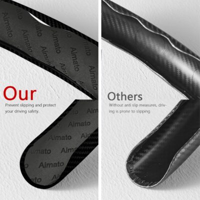 Car Steering Wheel Cover, 3 Piece Bright Carbon Fiber Steering Wheel Covers, Non-Slip Steering Wheel Cover Protector, Great Grip, Universal Car Accessories Decoration for 14.5-15 inch (Black) - Image 3