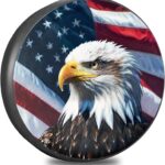 RV Spare Tire Cover with American Eagle USA Flag, Trailer Tire Covers PVC Leather for Truck SUV Wrangler Camper Vehicle Wheel Cover Waterproof Sun Dust Protection 14 inch