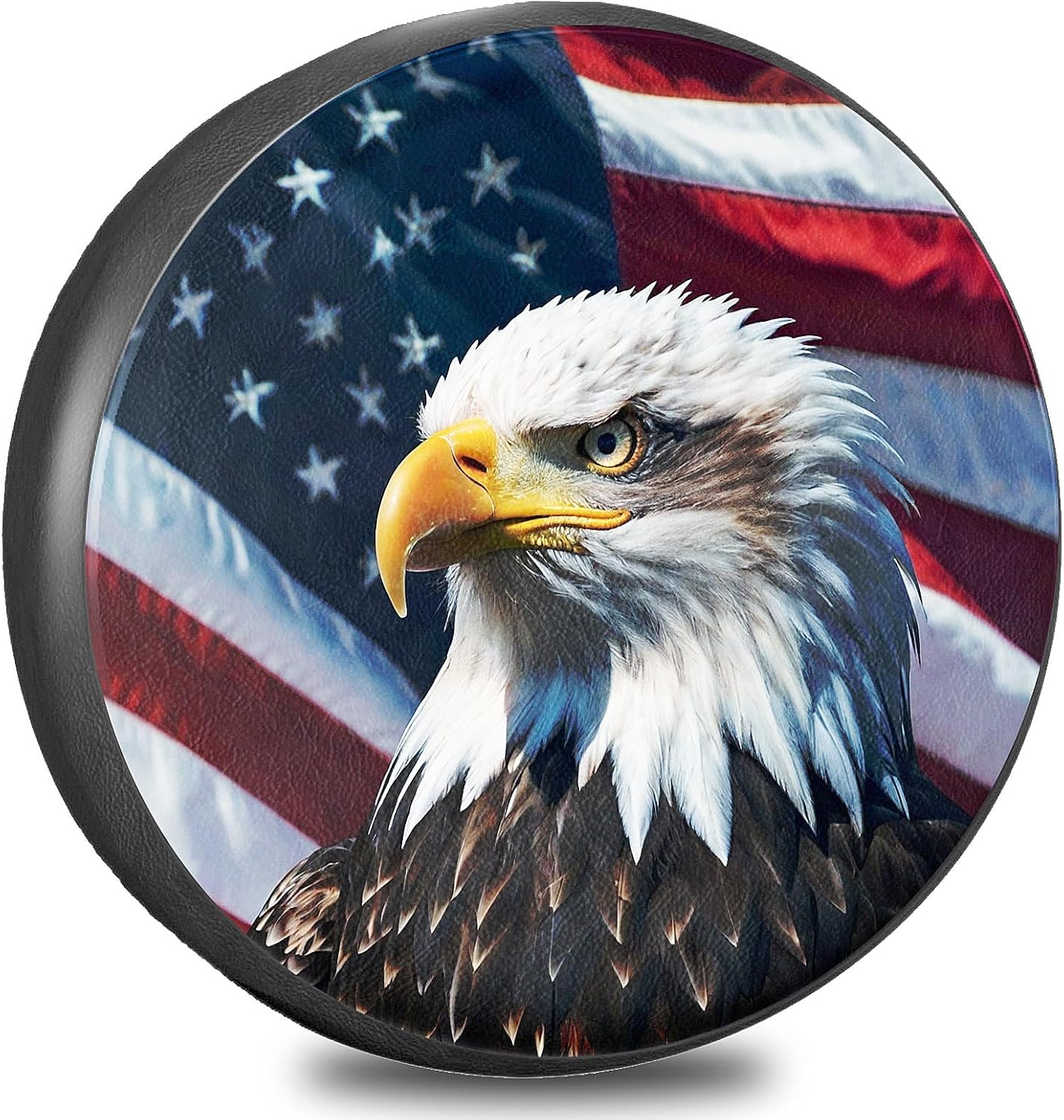 81epfJK1laL._AC_SL1500_.jpg RV Spare Tire Cover with American Eagle USA Flag, Trailer Tire Covers PVC Leather for Truck SUV Wrangler Camper Vehicle Wheel Cover Waterproof Sun Dust Protection 14 inch - Image 1