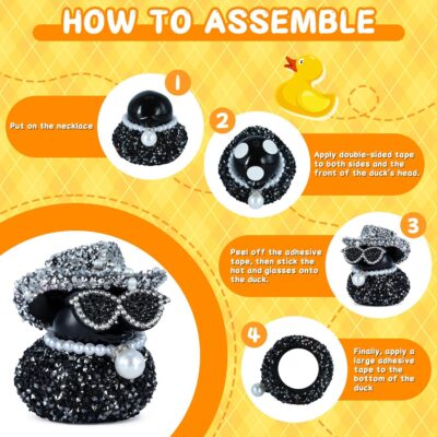 Black Diamond Rubber Duck with White Diamond Hat, Sunglasses & Pearl Necklace - Funny Car Dashboard Decor Accessory, Premium PVC Material - Image 7