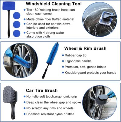32-Piece Car Detailing Kit with Drill Brush Attachments & Polishing Pads – Professional Auto Detailing Brushes, Wheel & Tire Cleaning Tools with Storage Bag (Blue) - Image 4