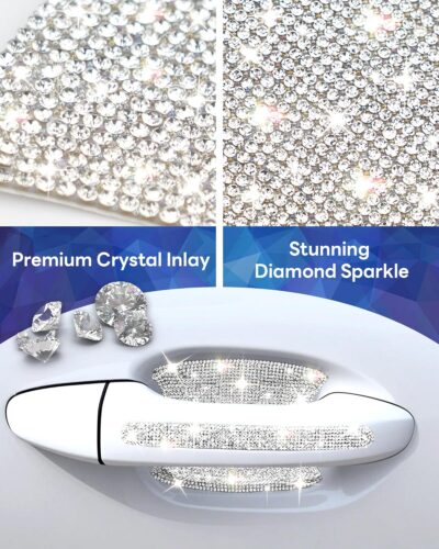 Bling Car Door Handle Protector, 10 PCS, White Sparkling Rhinestone Cars Door Protective Cover, Anti-Scratch Auto Handles Sticker, Universal Bling Car Accessories for Women - Image 3
