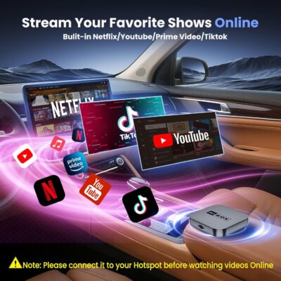 2-in-1 Wireless CarPlay Adapter & Android Auto Adapter with Netflix/YouTube/Tiktok, Mini Car Play Wireless Adapter for iPhone, Plug & Play Magic AI Box Fit for Cars with Wired CarPlay/Android Auto - Image 3