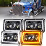 LEDUR 4x6 LED Headlights DOT Approved 4PCS Angel Eye Halo Turn Signal DRL Hi/Lo Sealed Beam Rectangle Headlight Replace H4651 H4652 H4656 H4666 H6545 for Kenworth T800 W900 Peterbilt 378 379 Truck Van