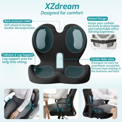 Ergonomic Seat Cushion,Office Chair Cushion with Lumbar Support Pillow,Car Orthopedic Seat Cushions,Designed for Sciatica,Tailbone,Back Pain Relief,for Office,Car,Truck,Home,Desk Chair - Image 3