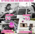Pink 62" Car Wash Brush with Long Handle,Chenille Microfiber Car Wash Mop Sponge Mitt ,Windshield Window Squeegee,Wheel Brush,Car Detailing Brushes,Car Duster,Towel,Car Cleaning Kit for Cars RV Truck - Image 3