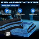 2-Pack 1200 GSM Car Drying Towels – Microfiber Towels for Cars (36" x 24"), Ultra-Absorbent, Streak-Free, Scratch-Free, No Water Spots, Double-Twist Pile & Edgeless Design(Blue) - Image 5