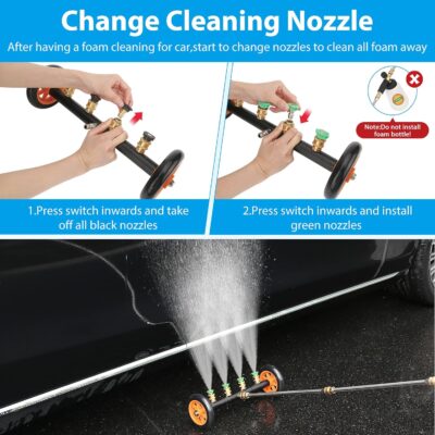 2-in-1 Undercarriage Pressure Washer Water Broom with Replaceable Nozzle, 16 Inch Car Pressure Washer with Foam Washer/Mitten, Surface Cleaner 1200-4000 PSI (with Bottle& Replaceable Nozzle) - Image 3
