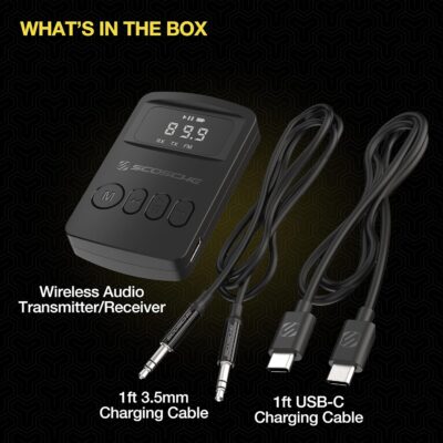 Scosche BTTRFM-SP1 Portable Bluetooth Transmitter/Receiver, FM Transmitter and Wireless Audio Receiver for TV, Headphones, Home/Car Stereo, Airplane Entertainment and more, up to 7 Hour Battery Life - Image 6