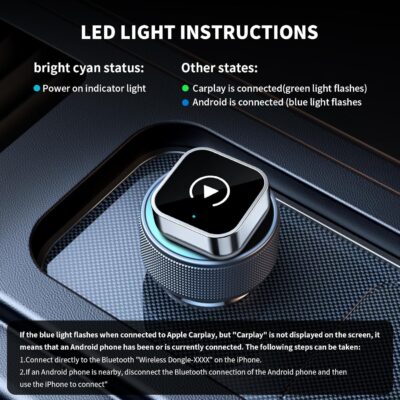 Wireless CarPlay and Android Auto Adapter, Ultra-Compact Aluminum Design with Dual-Band Technology, USB-C/USB-A Compatible for Wired CarPlay Vehicles - Image 7