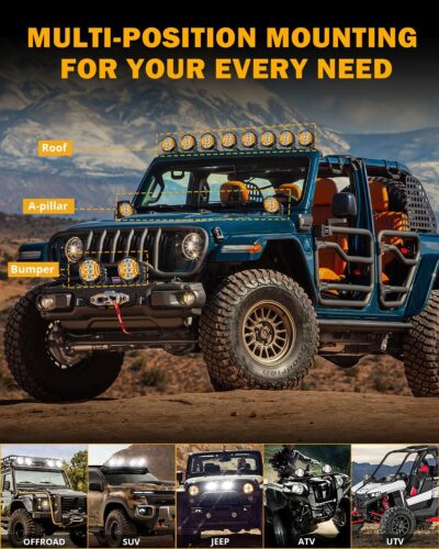 Auxbeam 5In V-Ultra Series 172W LED Light Pods, Offroad Round Driving Light with Amber DRL, 270° Wide Range Super Bright Side Shooter White Hyper Spot Beam Universal Lights with Black Cover-2PCS - Image 7