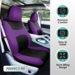 FH Group Light & Breezy Cloth Full Set Car Seat Covers (Purple/Black) Combo Set: Steering Wheel Cover, Seat Belt Pads and Black Vinyl Floor Mats – Universal Fit for Cars Trucks & SUVs - Image 2