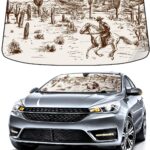 Wild West Desert with Cowboy Car Windshield Sunshade,Folding Sun Shade Auto Sun Visor Heat Protection Front Window, Car Sunscreen Blocks UV Rays and Keeps Vehicle Cool (55 x 30 Inch)
